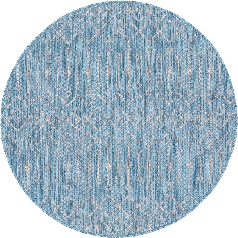 Garden Lattice Oasis Collection Area Rug -  Pergola (Aqua) Round Aqua Main