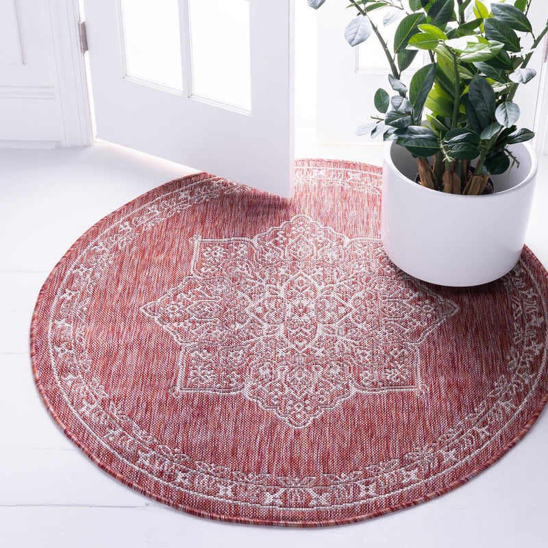 Patio Heritage Collection Area Rug -  Charleston (Rust Red) Round Rust Red  lifestyle 15