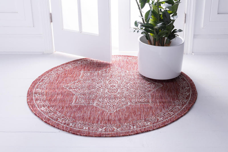 Patio Heritage Collection Area Rug -  Charleston (Rust Red) Round Rust Red  lifestyle 18