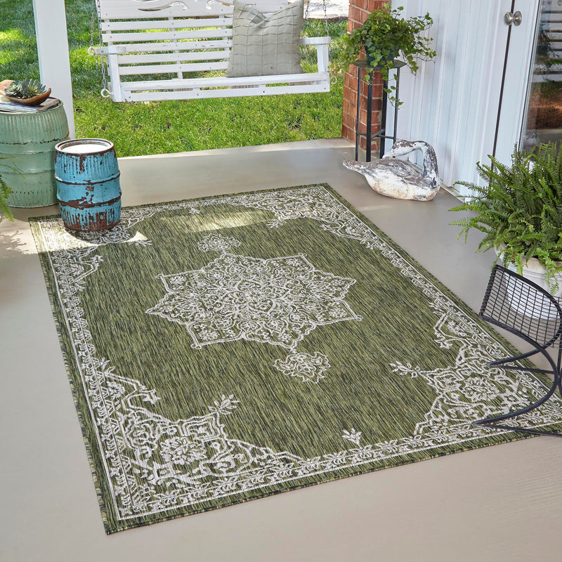 Patio Heritage Collection Area Rug -  Charleston (Green) Rectangle Green  lifestyle 2