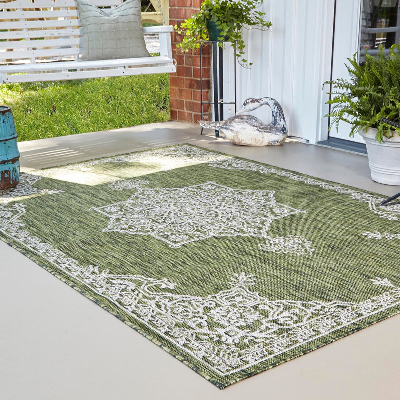 Patio Heritage Collection Area Rug -  Charleston (Green) Rectangle Green  lifestyle 3