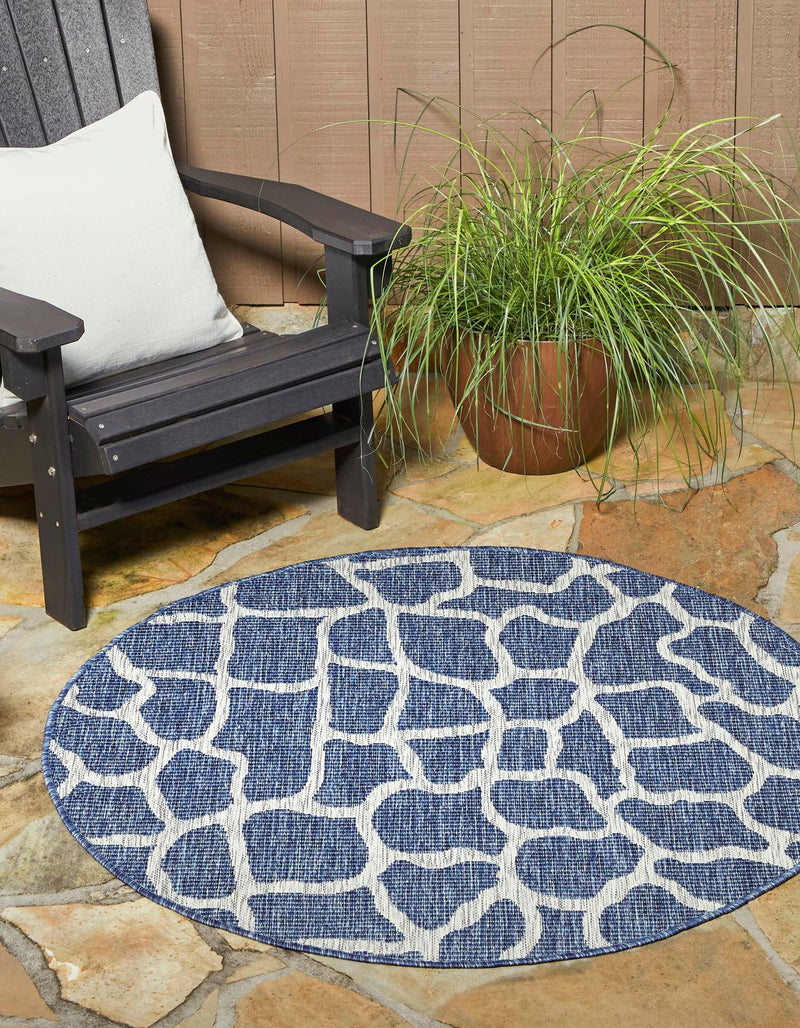 Jungle Expedition Collection Area Rug -  Rainforest Round Blue  lifestyle 58