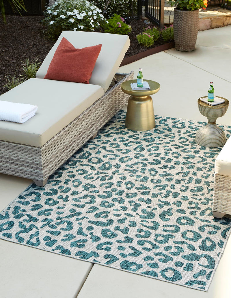 Jungle Expedition Collection Area Rug -  Amazon (Teal) Rectangle Teal  lifestyle 0