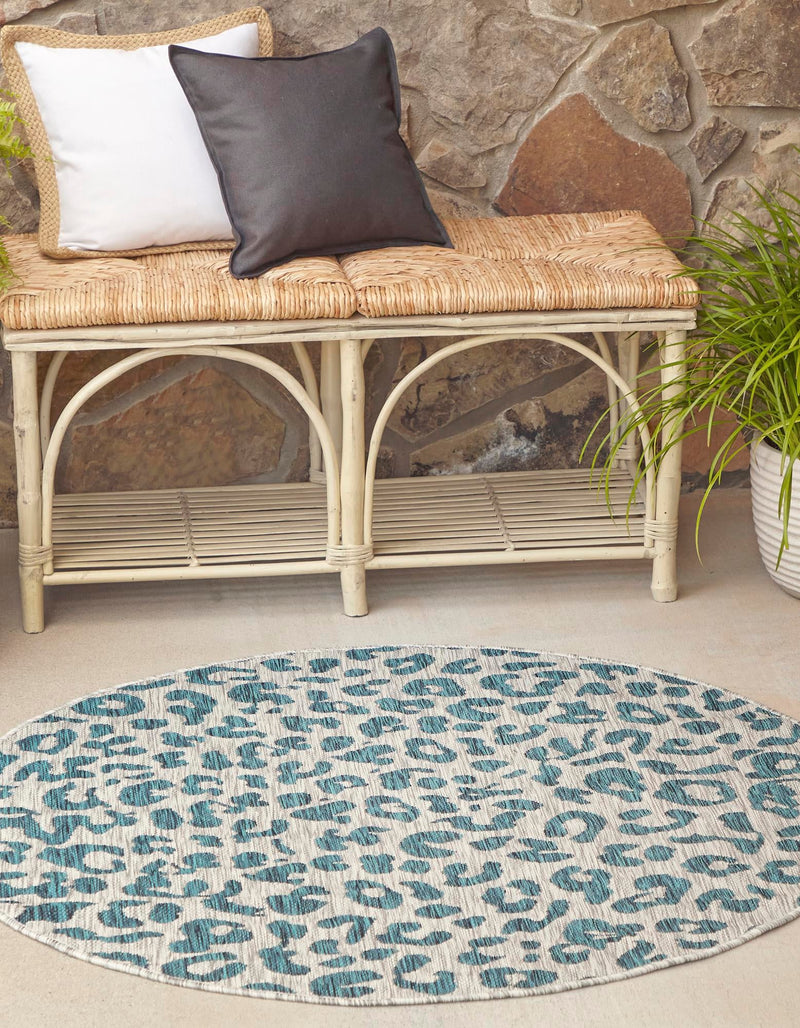 Jungle Expedition Collection Area Rug -  Amazon (Teal) Round Teal  lifestyle 0