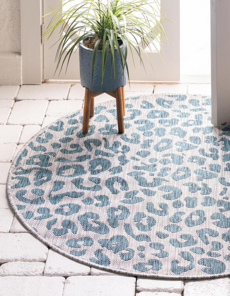 Jungle Expedition Collection Area Rug -  Amazon (Teal) Round Teal  lifestyle 5