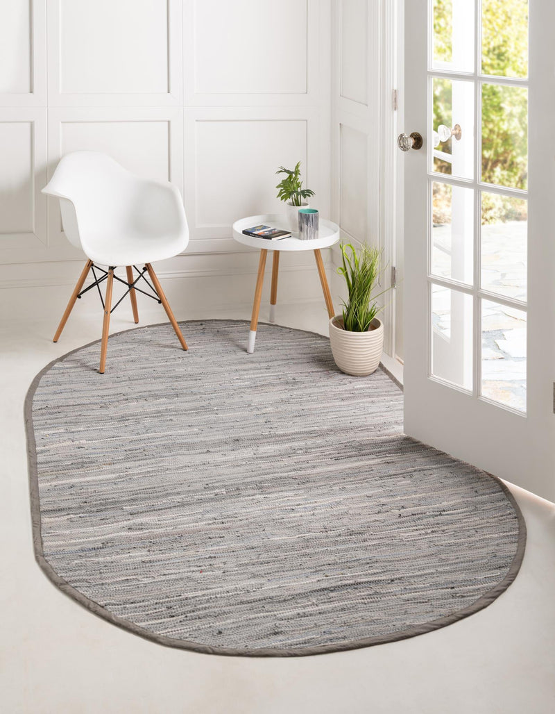 Indigo Weave Cotton Collection Area Rug - Santorini (Gray) Oval Gray  lifestyle 20