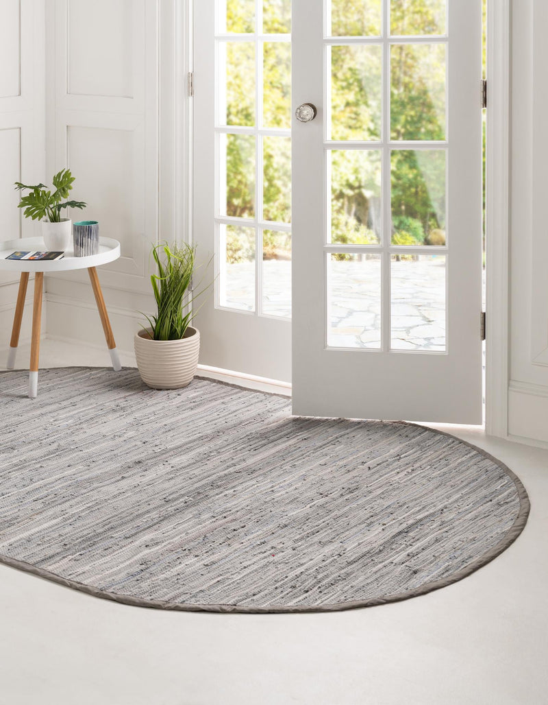 Indigo Weave Cotton Collection Area Rug - Santorini (Gray) Oval Gray  lifestyle 24