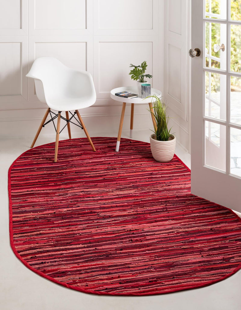 Indigo Weave Cotton Collection Area Rug - Santorini (Red) Oval Red  lifestyle 13