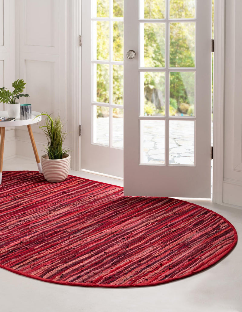 Indigo Weave Cotton Collection Area Rug - Santorini (Red) Oval Red  lifestyle 17