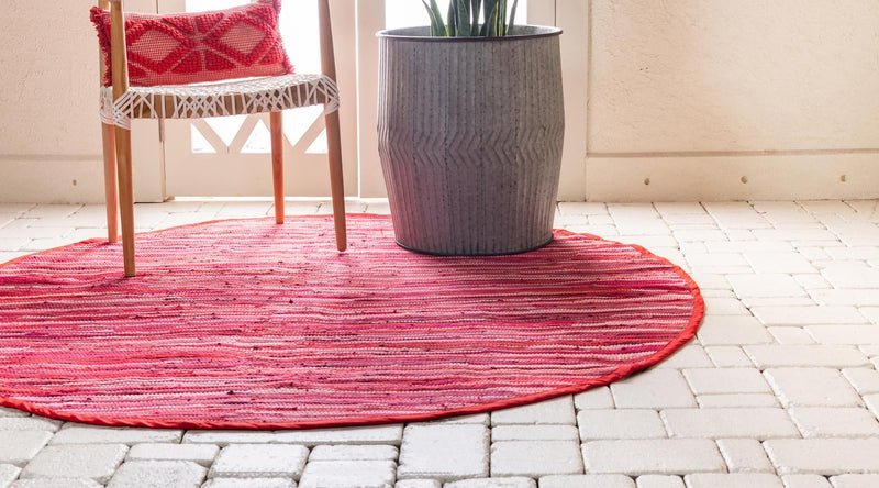 Indigo Weave Cotton Collection Area Rug - Santorini (Red) Round Red  lifestyle 18