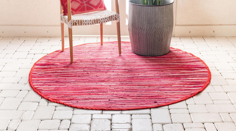 Indigo Weave Cotton Collection Area Rug - Santorini (Red) Round Red  lifestyle 21