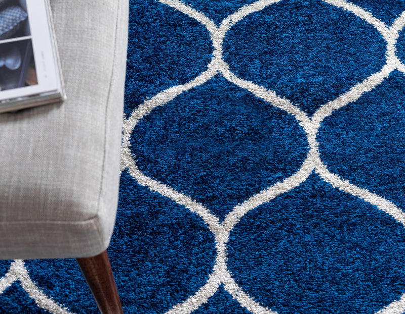 Lattice Garden Collection Area Rug -  Pergolatown (Navy Blue) Round Navy Blue  lifestyle 5