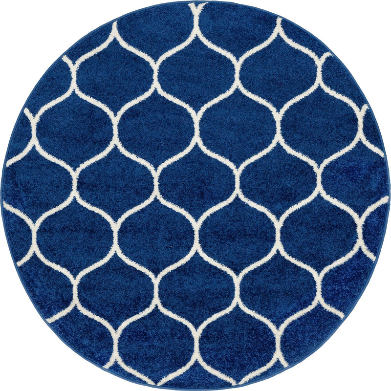 Lattice Garden Collection Area Rug -  Pergolatown (Navy Blue) Round Navy Blue Main