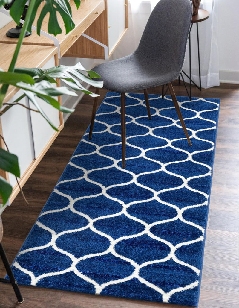 Lattice Garden Collection Area Rug -  Pergolatown (Navy Blue) Runner Navy Blue  lifestyle 5