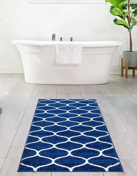 Trellis Mosaic Collection Area Rug -  Pergolatown (Navy Blue)