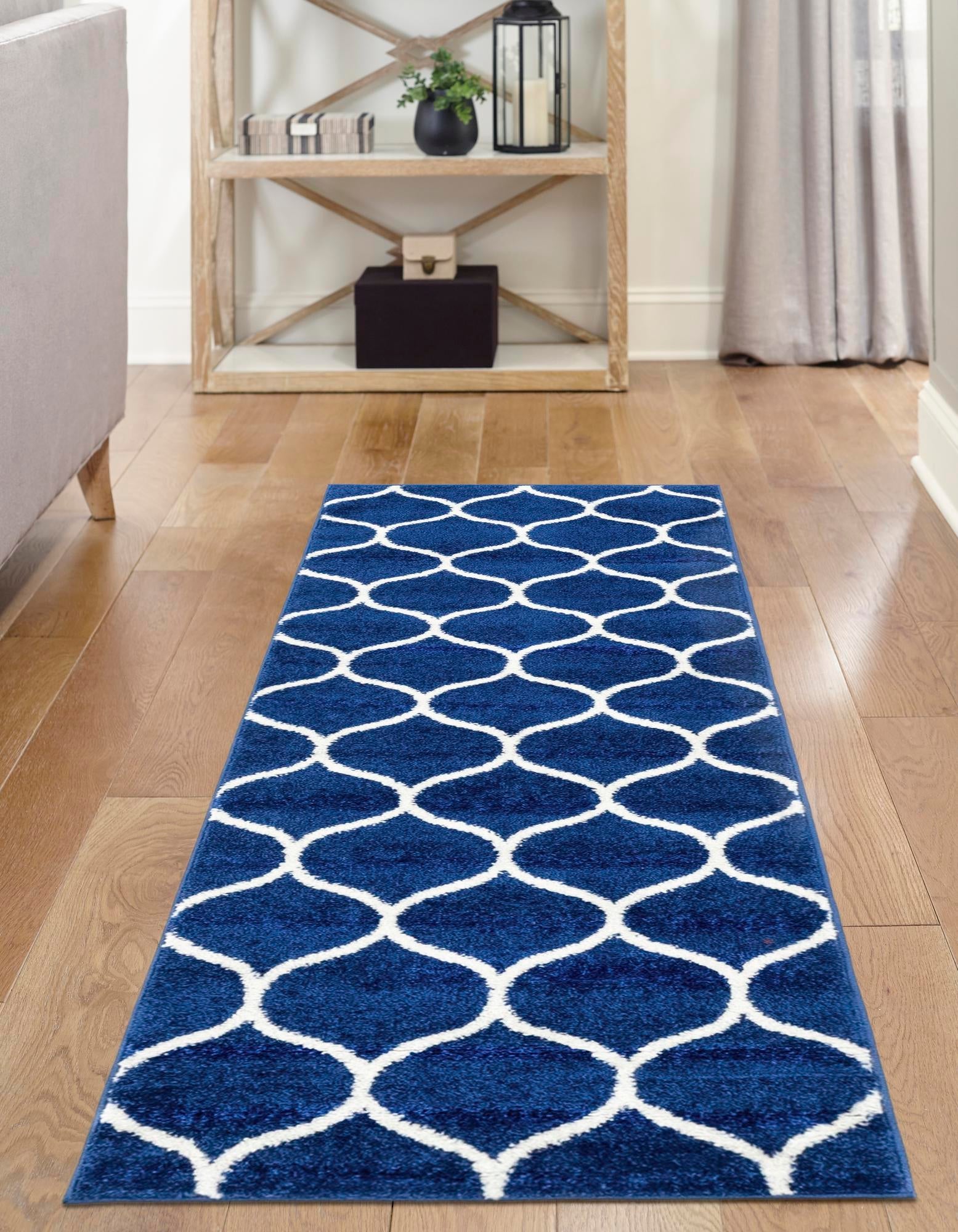 Trellis Mosaic Collection Area Rug -  Pergolatown (Navy Blue)