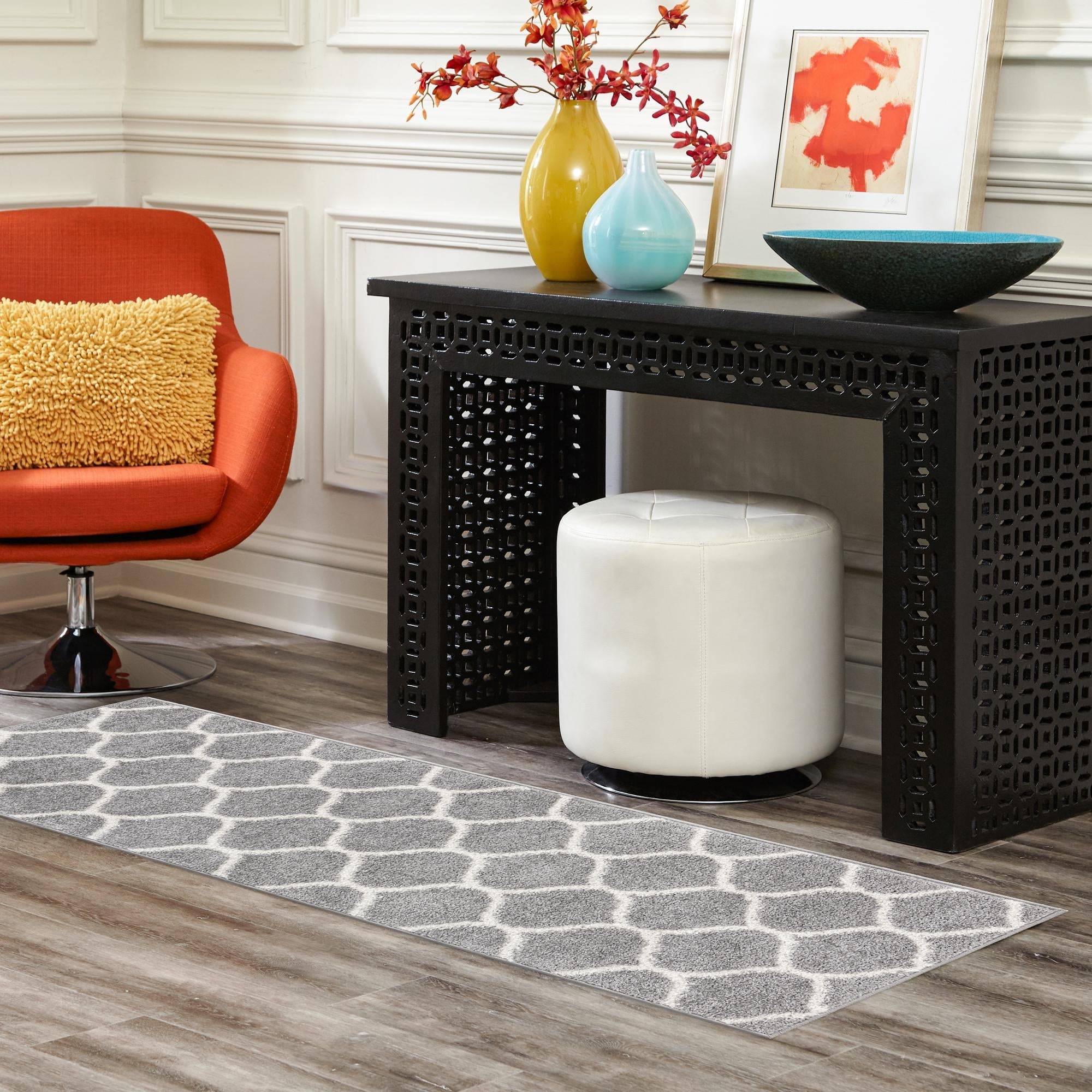 Trellis Mosaic Collection Area Rug -  Pergolatown (Light Gray)