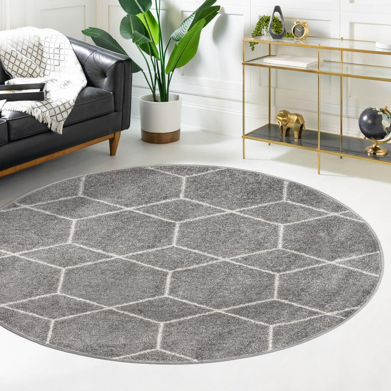 Lattice Garden Collection Area Rug - Arborville (Light Gray) Round Light Gray  lifestyle 42