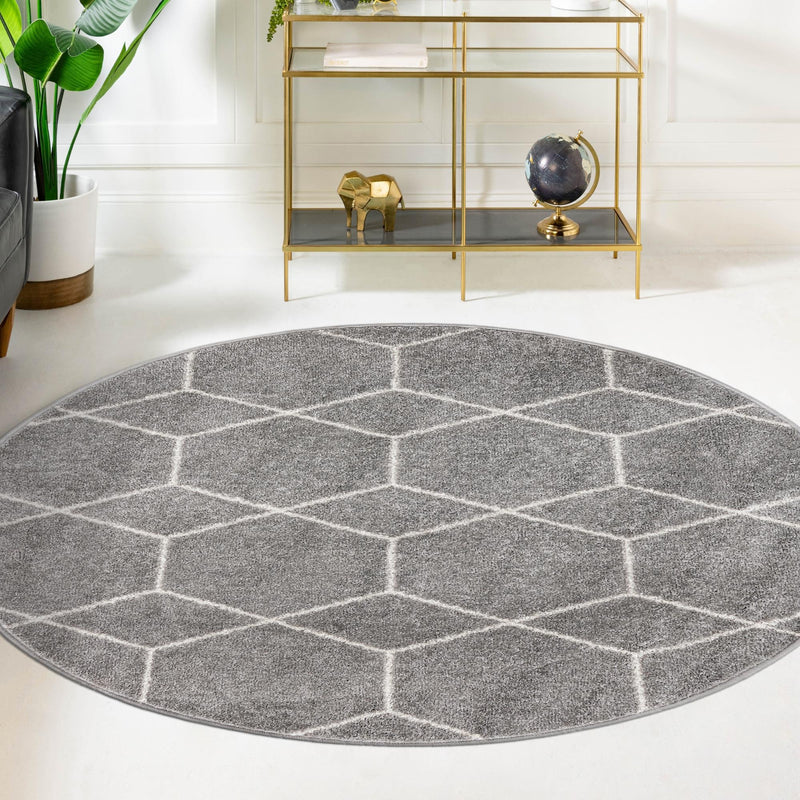 Lattice Garden Collection Area Rug - Arborville (Light Gray) Round Light Gray  lifestyle 43