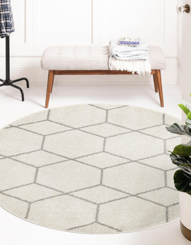 Lattice Garden Collection Area Rug - Arborville (Ivory) Round Ivory  lifestyle 9