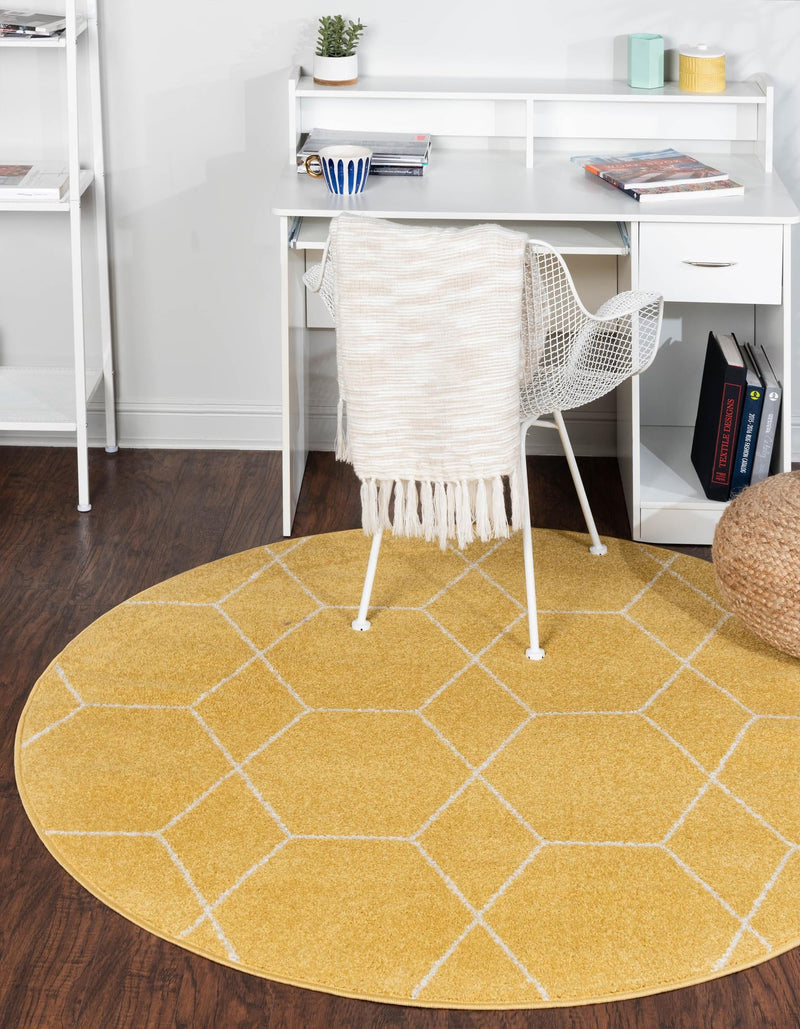 Lattice Garden Collection Area Rug - Arborville (Yellow) Round Yellow  lifestyle 0