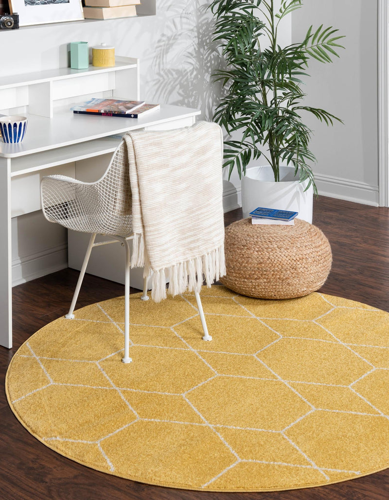 Lattice Garden Collection Area Rug - Arborville (Yellow) Round Yellow  lifestyle 3