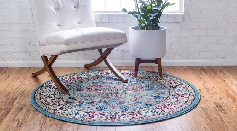 Persian Elegance Collection Area Rug -  Kerman (Blue) Round Blue  lifestyle 24