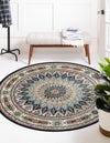 Persian Elegance Collection Area Rug -  Hamedan (Navy Blue) Round Navy Blue  lifestyle 8