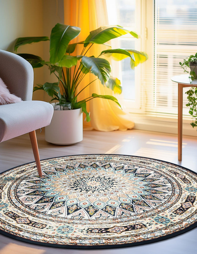 Persian Elegance Collection Area Rug -  Hamedan (Navy Blue) Round Navy Blue  lifestyle 61