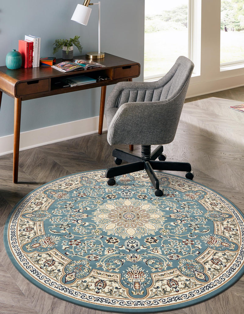 Persian Elegance Collection Area Rug -  Qom Round Blue  lifestyle 96