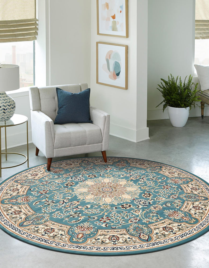 Persian Elegance Collection Area Rug -  Qom Round Blue  lifestyle 106