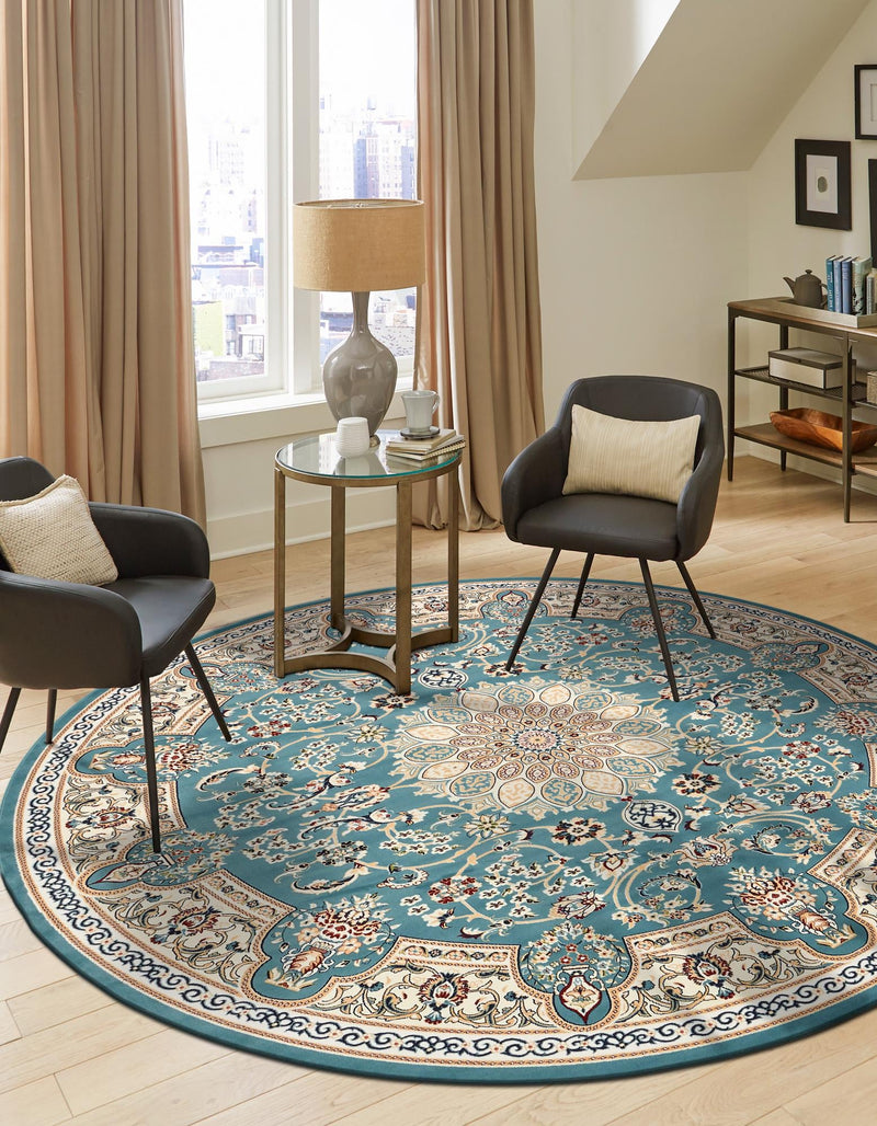 Persian Elegance Collection Area Rug -  Qom Round Blue  lifestyle 141