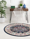 Persian Elegance Collection Area Rug -  Kerman (Navy Blue) Round Navy Blue  lifestyle 7