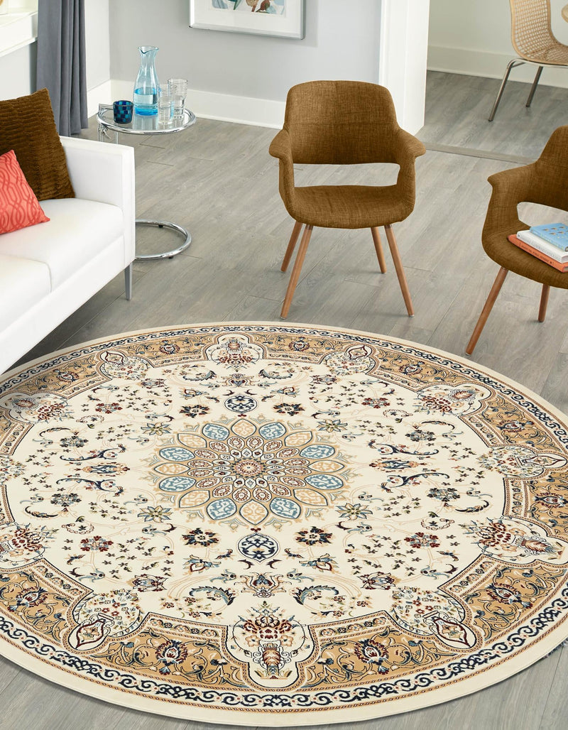 Persian Elegance Collection Area Rug -  Qom Round Ivory  lifestyle 77