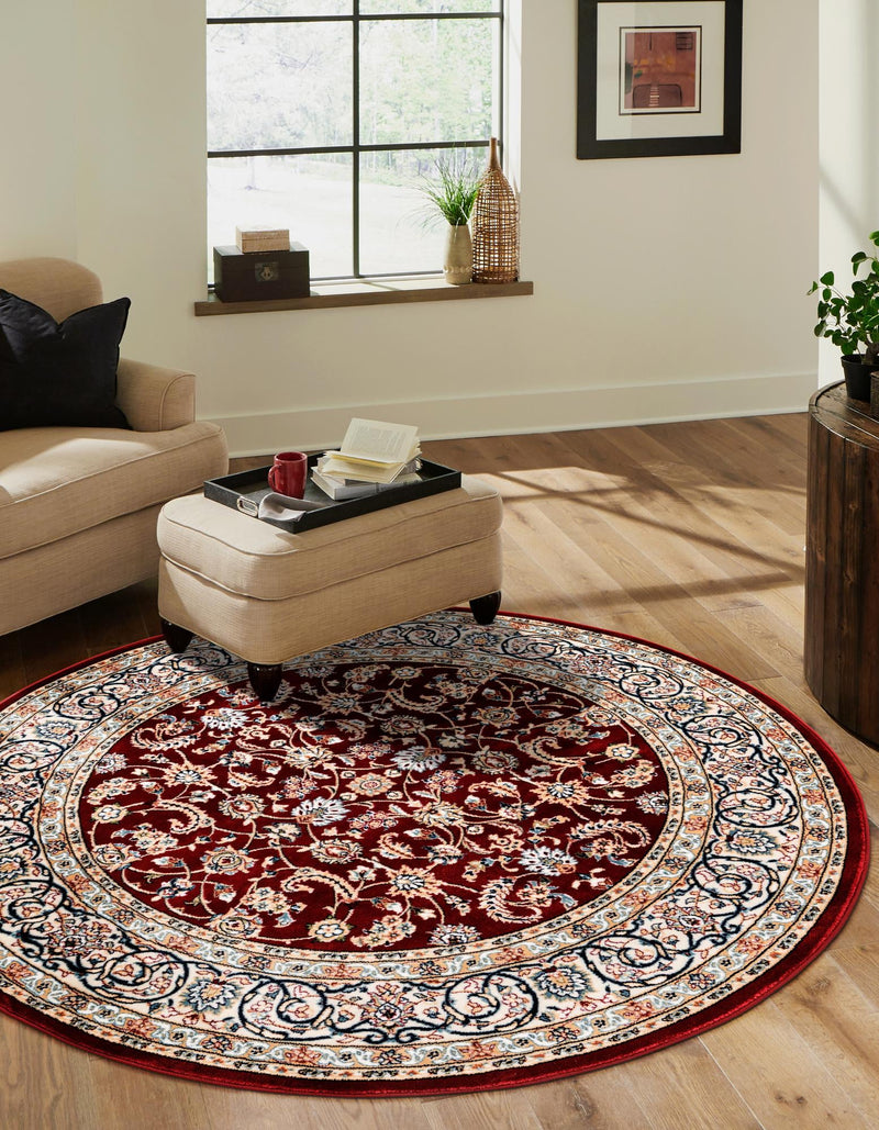 Persian Elegance Collection Area Rug -  Ardabil Round Burgundy  lifestyle 125