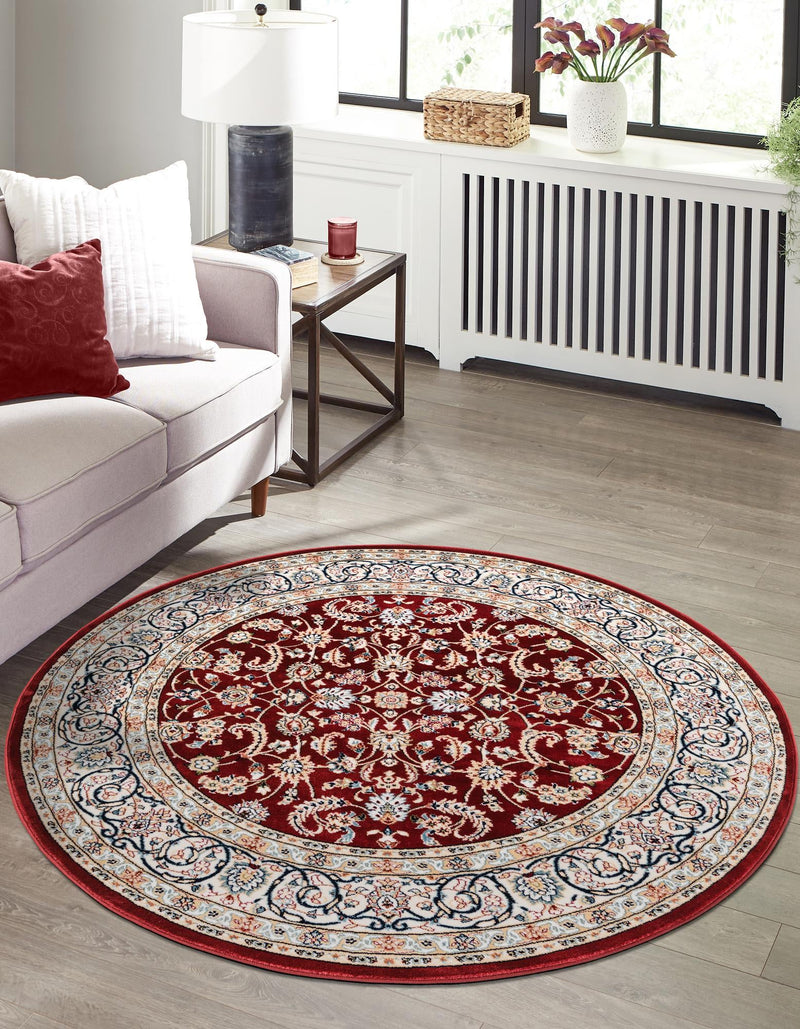 Persian Elegance Collection Area Rug -  Ardabil Round Burgundy  lifestyle 136