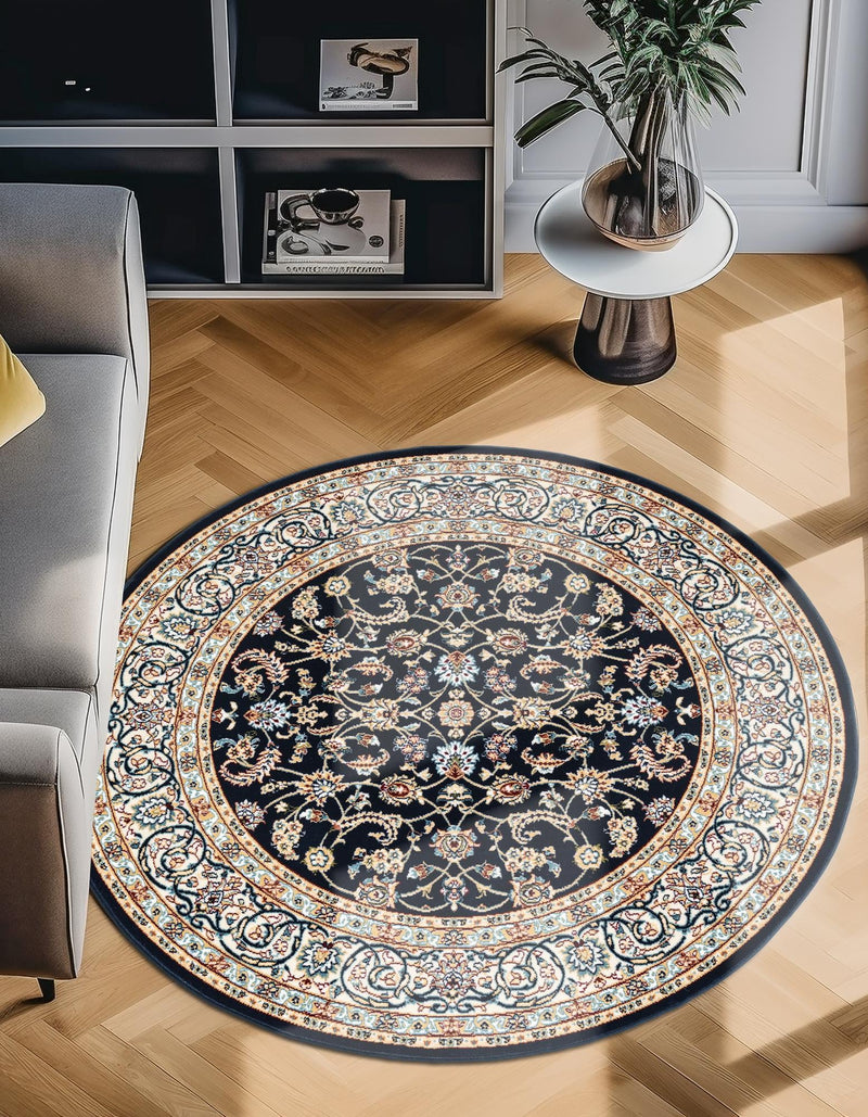 Persian Elegance Collection Area Rug -  Ardabil Round Navy Blue  lifestyle 115