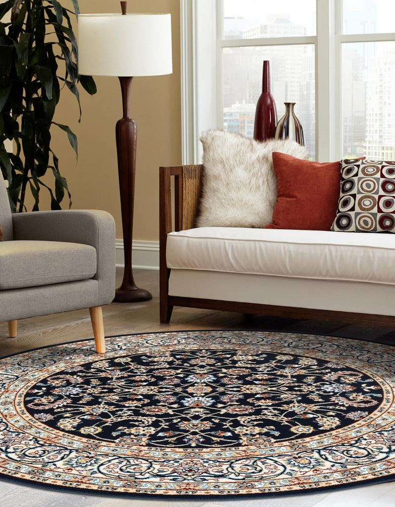 Persian Elegance Collection Area Rug -  Ardabil Round Navy Blue  lifestyle 130