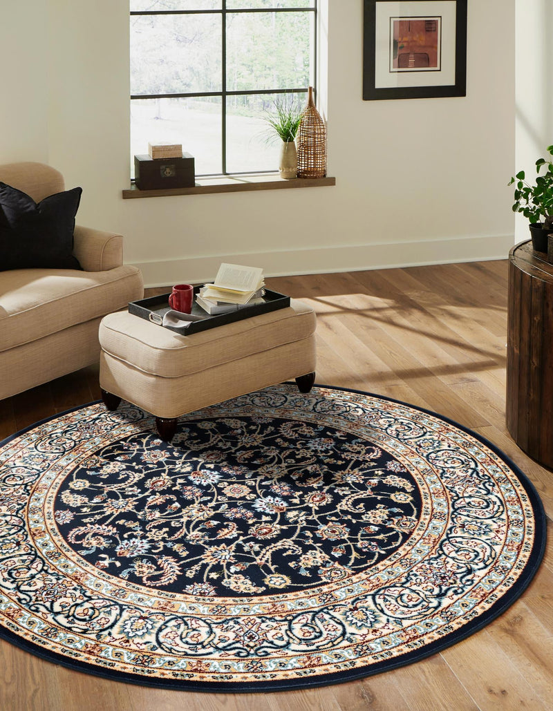 Persian Elegance Collection Area Rug -  Ardabil Round Navy Blue  lifestyle 157