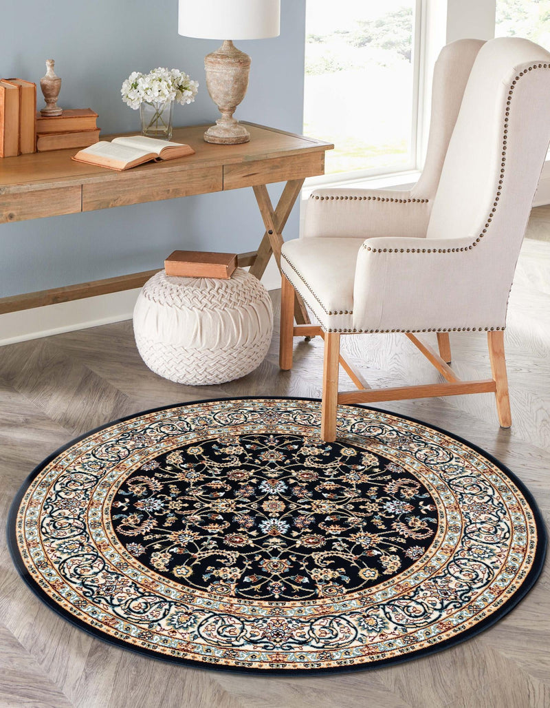 Persian Elegance Collection Area Rug -  Ardabil Round Navy Blue  lifestyle 171