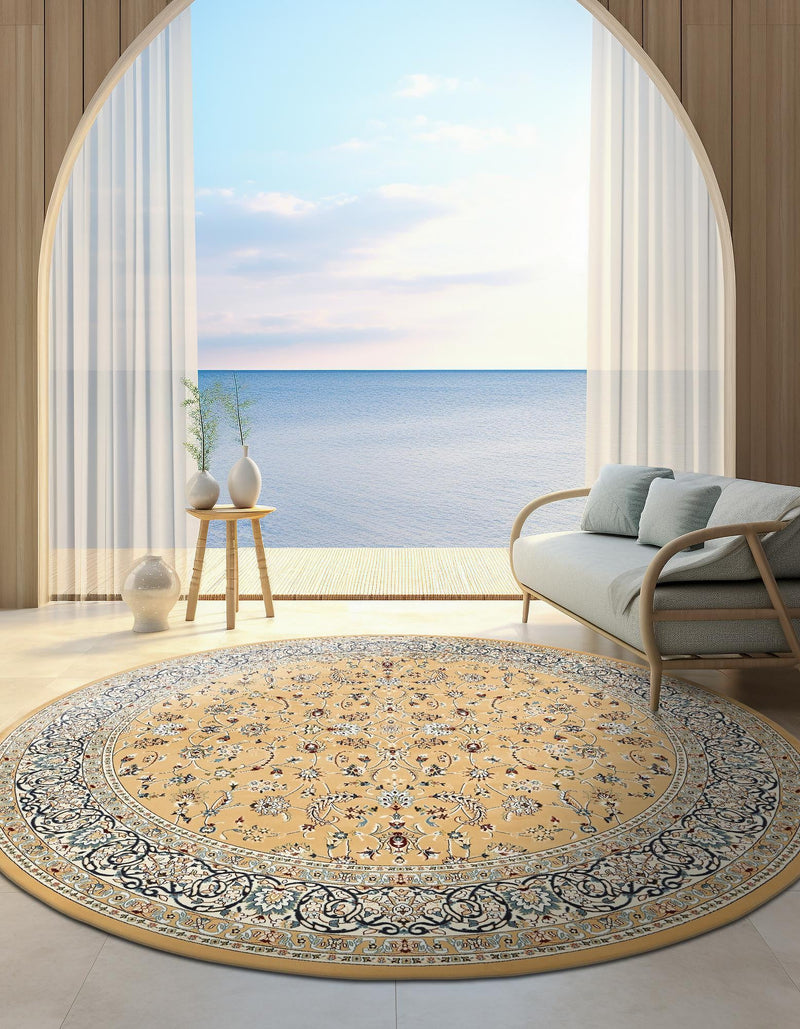 Persian Elegance Collection Area Rug -  Ardabil Round Beige  lifestyle 158