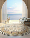 Persian Elegance Collection Area Rug -  Mashhad Round Ivory  lifestyle 53