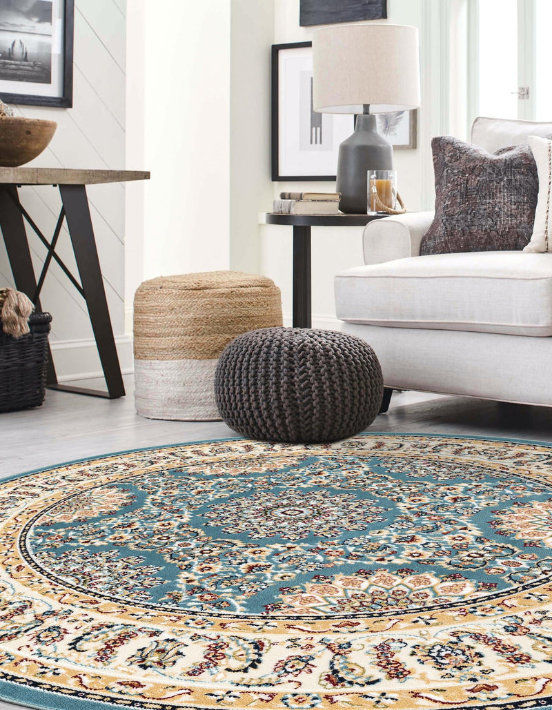 Persian Elegance Collection Area Rug -  Mashhad Round Blue  lifestyle 56