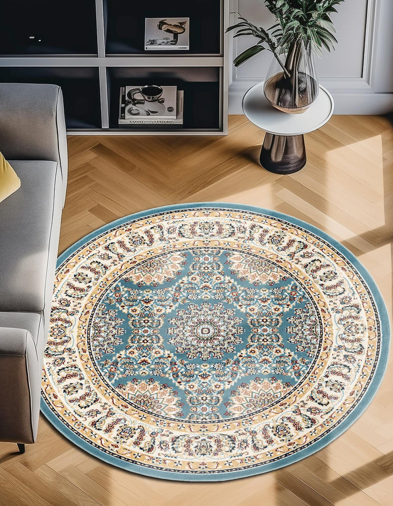 Persian Elegance Collection Area Rug -  Mashhad Round Blue  lifestyle 89