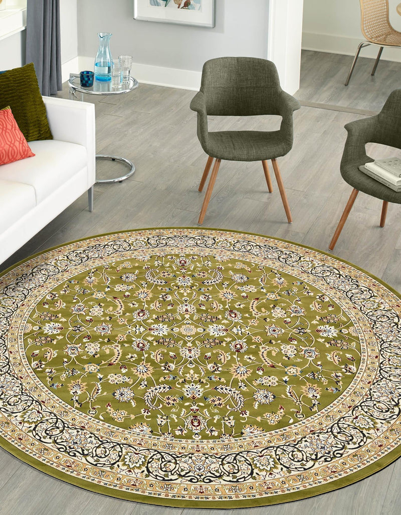 Persian Elegance Collection Area Rug -  Ardabil Round Green  lifestyle 126