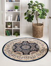 Persian Elegance Collection Area Rug -  Mashhad Round Navy Blue  lifestyle 26