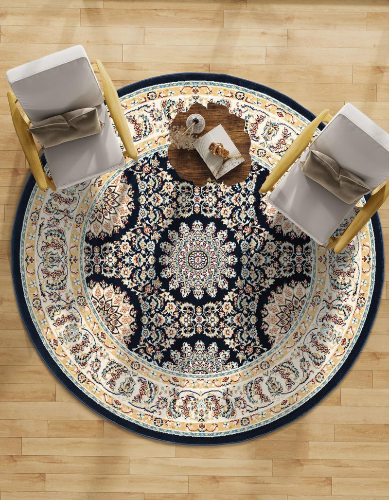 Persian Elegance Collection Area Rug -  Mashhad Round Navy Blue  lifestyle 88