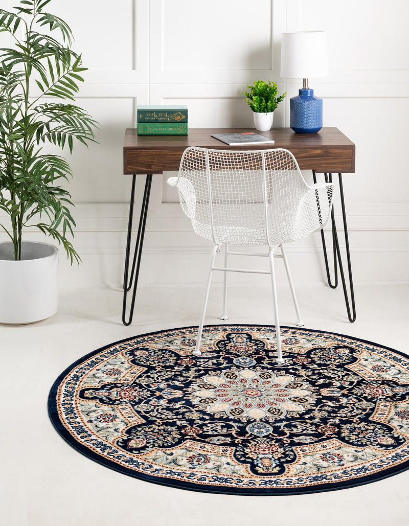 Persian Elegance Collection Area Rug -  Qom Round Navy Blue  lifestyle 38