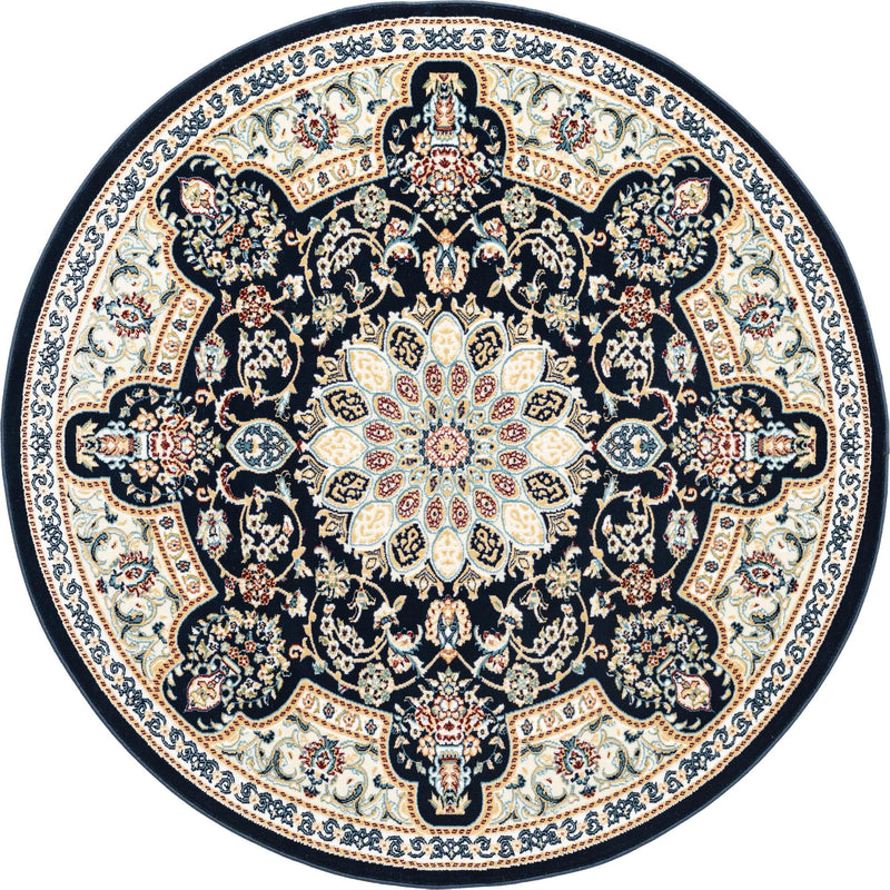 Persian Elegance Collection Area Rug -  Qom Round Navy Blue  lifestyle 34