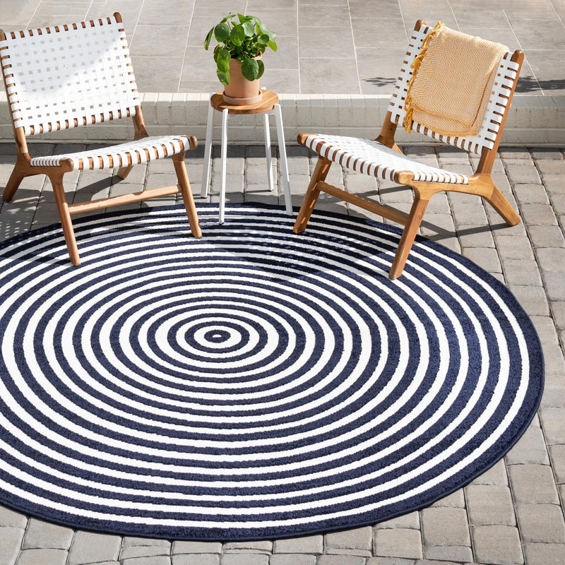 Catalina Cove Outdoor Collection Area Rug - Avalon Round Navy Blue  lifestyle 58